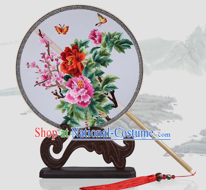 Traditional Chinese Crafts Palace Fans Embroidered Peony Round Fans Ancient Silk Fan for Women