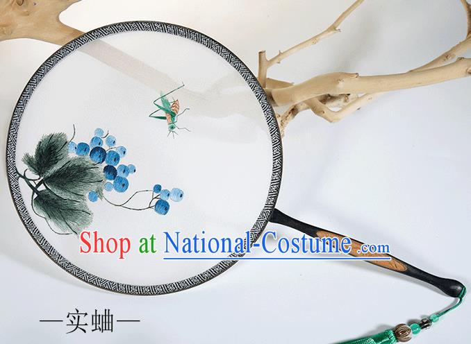 Traditional Chinese Crafts Palace Fans Embroidered Cricket Round Fans Ancient Silk Fan for Women