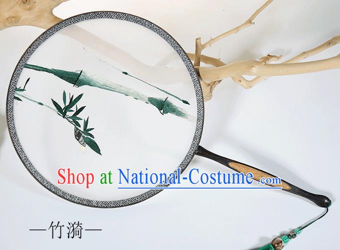 Traditional Chinese Crafts Palace Fans Embroidered Bamboo Round Fans Ancient Silk Fan for Women