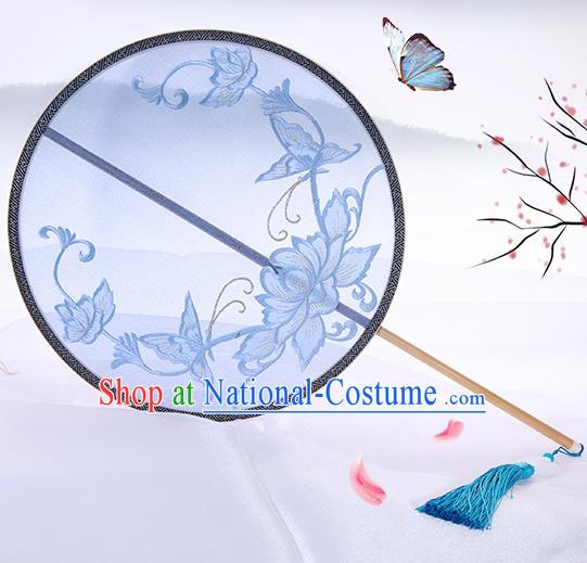 Traditional Chinese Crafts Palace Fans Embroidered Lotus Butterfly Round Fans Ancient Silk Fan for Women