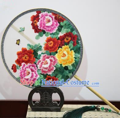 Traditional Chinese Crafts Palace Fans Embroidered Peony Flowers Fans Ancient Silk Fan for Women