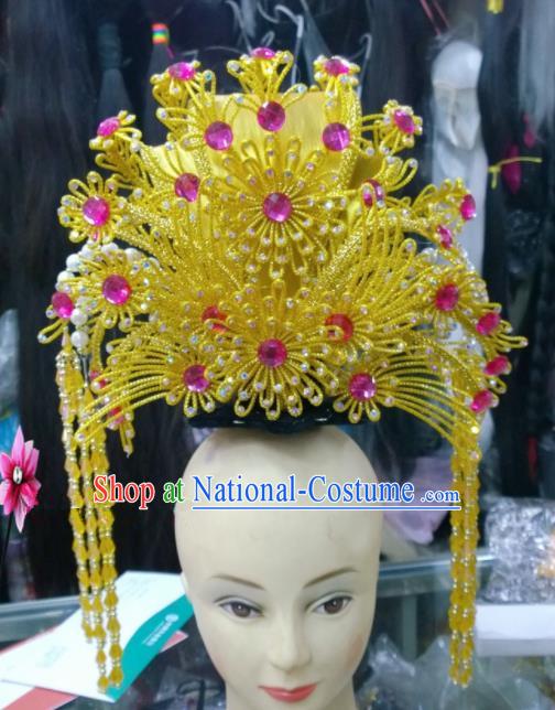 Chinese Classical Queen Hair Accessories Traditional Ancient Beijing Opera Golden Phoenix Coronet for Women