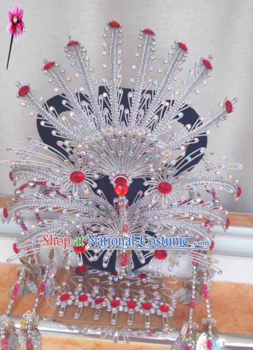 Chinese Classical Princess Hair Accessories Traditional Ancient Beijing Opera White Phoenix Coronet for Women