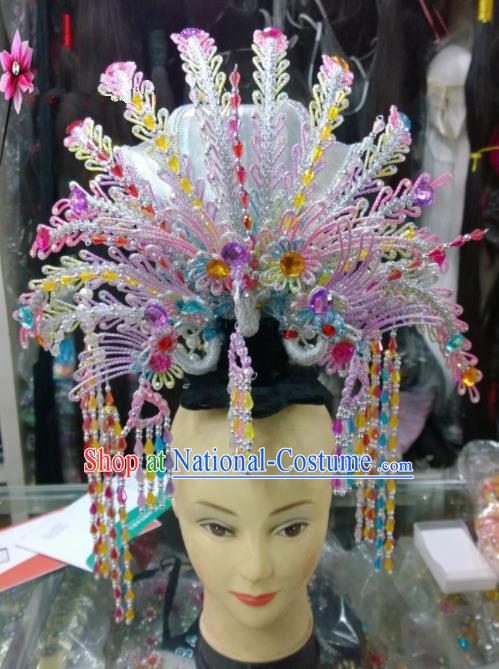 Chinese Classical Beijing Opera Princess Hair Accessories Traditional Ancient Colorful Beads Phoenix Coronet for Women