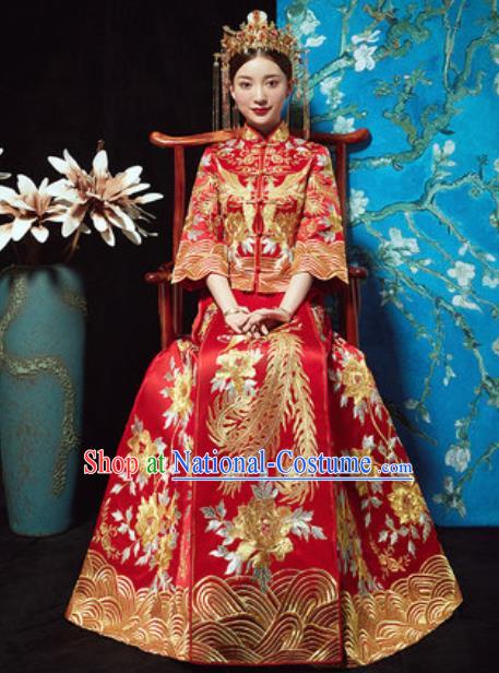 Chinese Traditional Xiuhe Suits Ancient Bride Embroidered Wedding Dress for Women