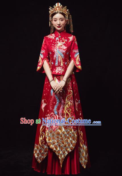 Chinese Traditional Red Xiuhe Suits Ancient Bride Embroidered Phoenix Wedding Dress for Women