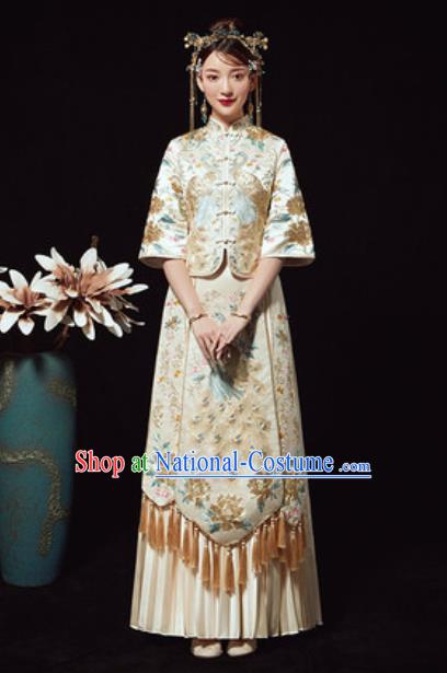 Chinese Traditional Wedding Costumes White Xiuhe Suits Ancient Bride Embroidered Dress for Women