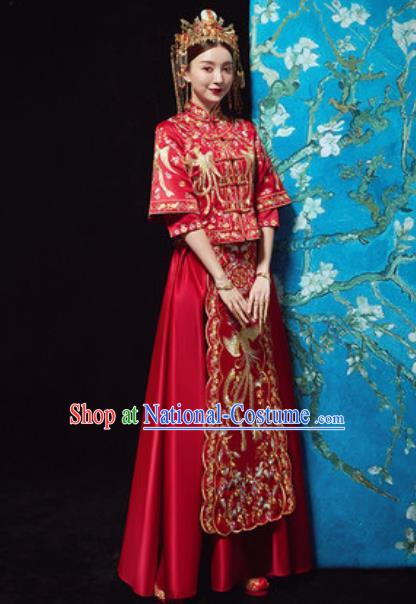 Traditional Chinese Wedding Embroidered Costumes Xiuhe Suits Ancient Bride Dress for Women