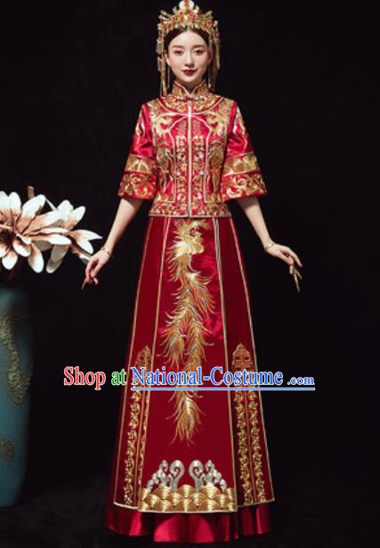 Traditional Chinese Wedding Embroidered Phoenix Costumes Xiuhe Suits Ancient Bride Dress for Women