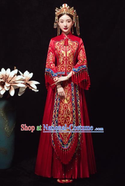 Traditional Chinese Wedding Phoenix Costumes Ancient Bride Embroidered Dress for Women