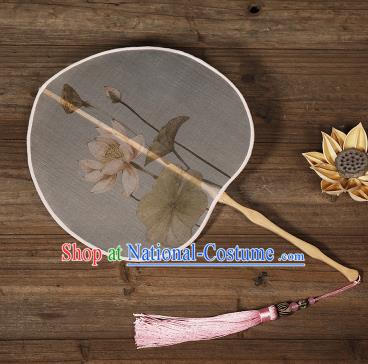 Traditional Chinese Crafts Palace Fans Hand Painting Lotus Fans Ancient Silk Fan for Women