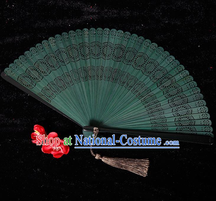 Chinese Traditional Crafts Green Bamboo Folding Fans Pierced Fans Accordion Fan