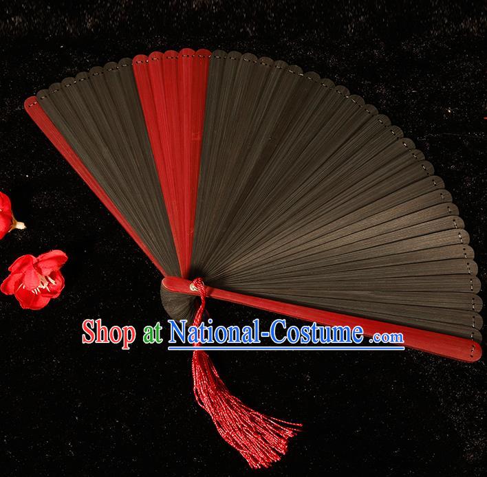 Chinese Traditional Crafts Black Bamboo Folding Fans Pierced Fans Accordion Fan