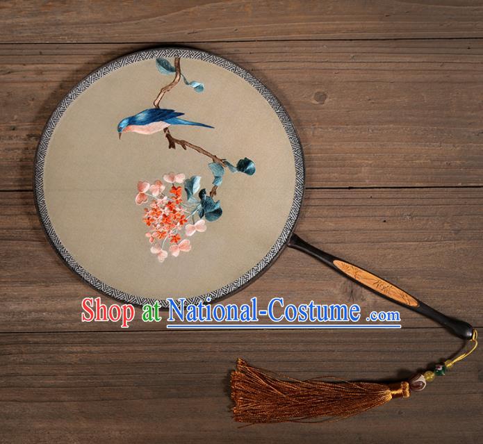 Chinese Traditional Hanfu Palace Fans Embroidered Flowers Bird Fans Ancient Silk Round Fan for Women