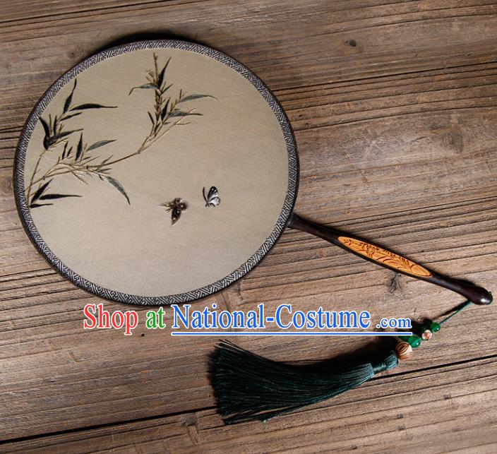 Chinese Traditional Hanfu Palace Fans Embroidered Bamboo Fans Ancient Silk Round Fan for Women