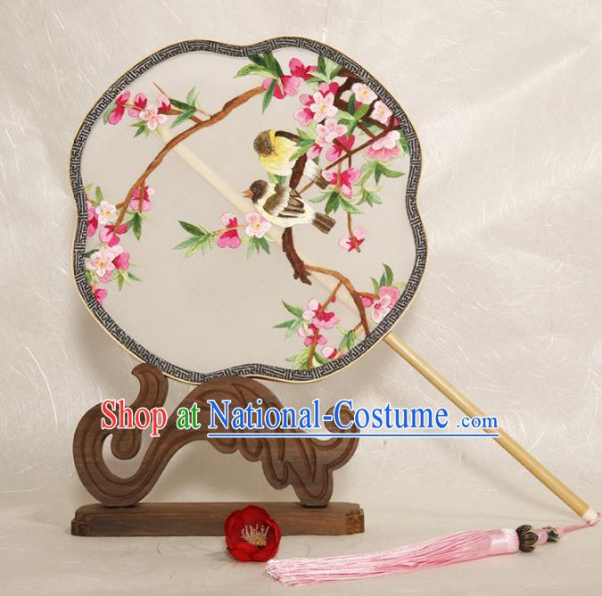 Chinese Traditional Palace Fans Embroidered Peach Blossom Fans Ancient Hanfu Silk Fan for Women