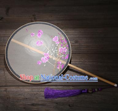 Chinese Traditional Palace Fans Embroidered Purple Flowers Fans Ancient Hanfu Silk Fan for Women