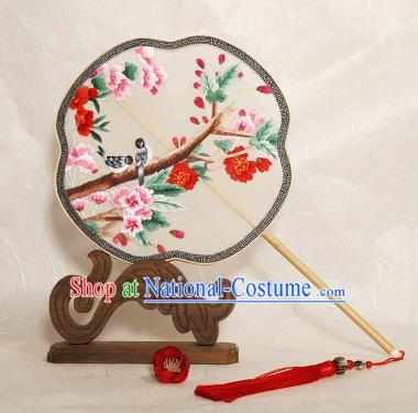 Chinese Traditional Palace Fans Embroidered Begonia Fans Ancient Hanfu Silk Fan for Women