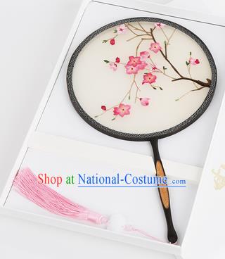 Chinese Traditional Palace Fans Embroidered Peach Blossom Fans Ancient Hanfu Silk Round Fan for Women