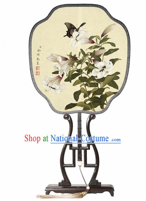 Chinese Traditional Palace Fans Redwood Fans Ancient Hanfu Printing Silk Fan for Women