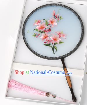 Chinese Traditional Palace Fans Embroidered Pink Flowers Fans Ancient Hanfu Silk Round Fan for Women