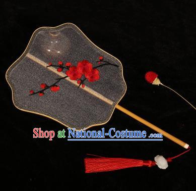 Chinese Traditional Palace Fans Hanfu Embroidered Red Plum Blossom Fans Ancient Silk Fan for Women