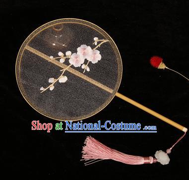 Chinese Traditional Palace Fans Hanfu Embroidered Pink Plum Blossom Fans Ancient Silk Fan for Women