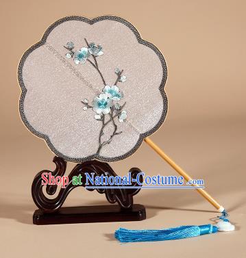 Chinese Traditional Palace Fans Hanfu Embroidered White Plum Blossom Fans Ancient Silk Fan for Women