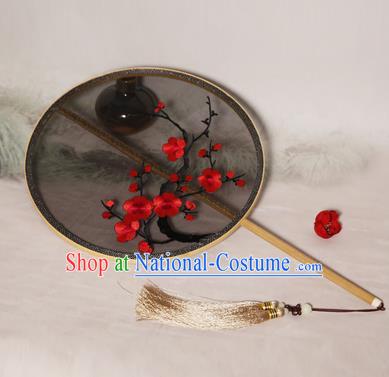 Chinese Traditional Palace Fans Hanfu Embroidered Red Plum Blossom Fans Ancient Silk Fan for Women