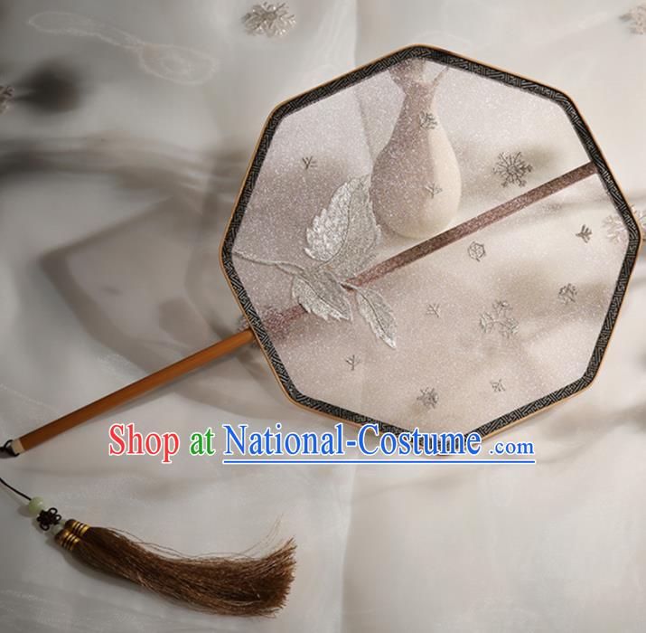 Chinese Traditional Palace Fans Hanfu Embroidered Leaf Fans Ancient Silk Fan for Women