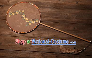 Chinese Traditional Palace Fans Hanfu Hand Painting Round Fans Ancient Brown Silk Fan for Women