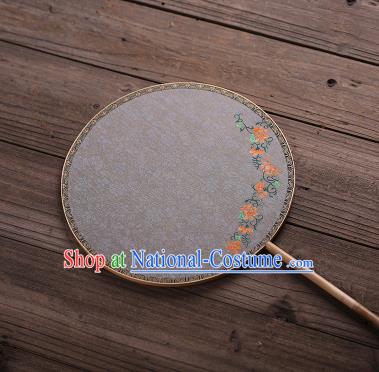 Chinese Traditional Palace Fans Hanfu Hand Painting Flowers Round Fans Ancient White Silk Fan for Women