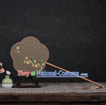 Chinese Ancient Traditional Palace Fans Hanfu Hand Painting Yellow Flowers Round Fans Silk Fan for Women