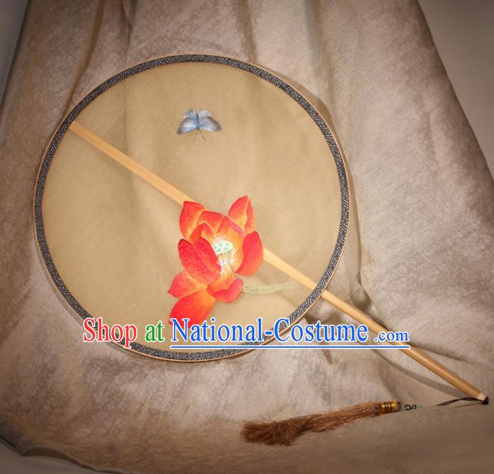 Chinese Ancient Traditional Palace Fans Hanfu Embroidered Lotus Round Fans Silk Fan for Women