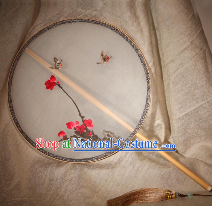 Chinese Ancient Traditional Palace Fans Hanfu Embroidered Plum Blossom Round Fans Silk Fan for Women