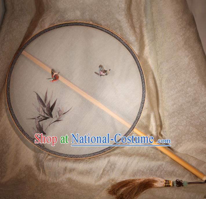 Chinese Ancient Traditional Palace Fans Hanfu Embroidered Bamboo Round Fans Silk Fan for Women