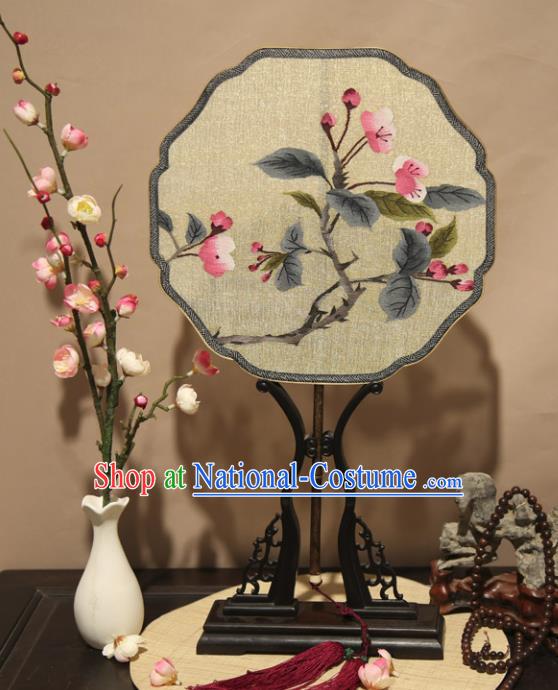 Chinese Ancient Traditional Palace Fans Hanfu Pure Silk Round Fans Embroidered Plum Blossom Fan for Women