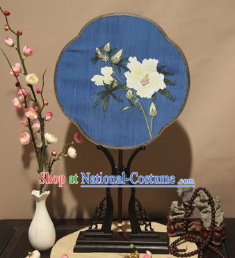 Chinese Ancient Traditional Palace Fans Princess Blue Fan Hanfu Pure Silk Fans for Women