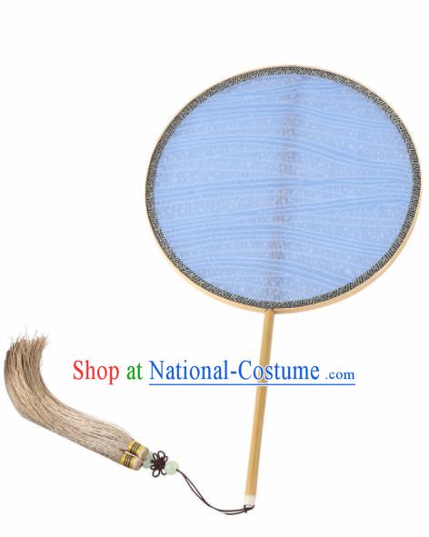 Chinese Ancient Traditional Palace Fans Princess Round Fan Hanfu Blue Silk Fans for Women