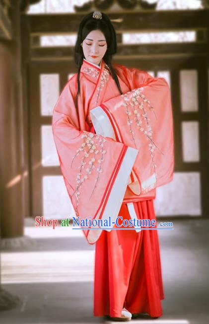 Chinese Traditional Han Dynasty Red Hanfu Dress Ancient Drama Princess Embroidered Costumes for Women