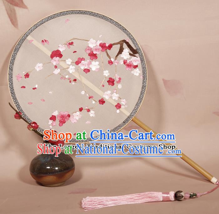 Chinese Ancient Princess Palace Fan Traditional Embroidered Plum Blossom Hanfu Silk Round Fans for Women