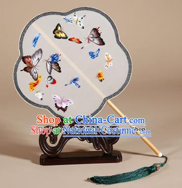 Chinese Ancient Princess Palace Fan Traditional Embroidered Butterfly Hanfu Silk Round Fans for Women