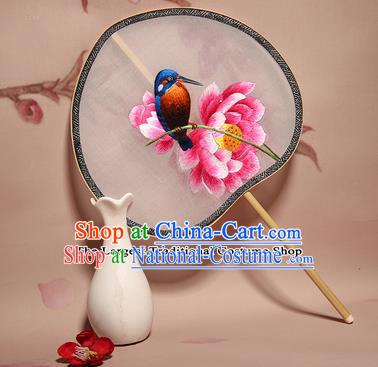 Chinese Ancient Princess Palace Fan Traditional Embroidered Lotus Hanfu Silk Round Fans for Women