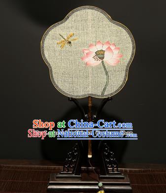 Chinese Ancient Princess Hanfu Palace Fan Traditional Weaving Lotus Pure Silk Round Fans for Women