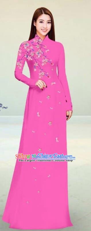 Asian Vietnam Traditional Pink Cheongsam Vietnamese Classical Ao Dai Qipao Dress for Women