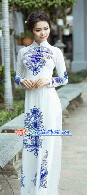 Asian Vietnam Traditional Bride Cheongsam Vietnamese Classical Ao Dai Qipao Dress for Women