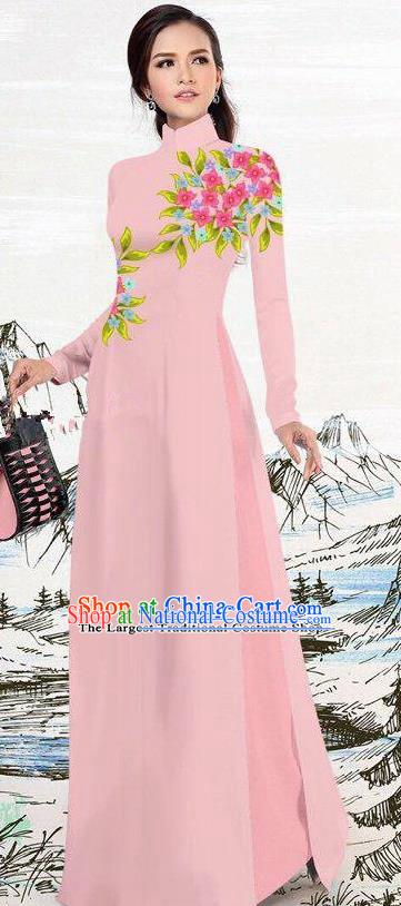 Asian Traditional Vietnam Female Costume Vietnamese Pink Ao Dai Cheongsam for Women