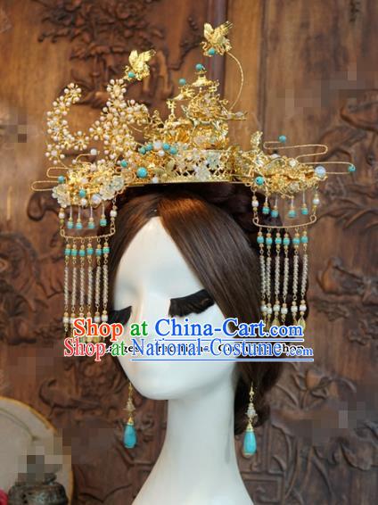 Chinese Ancient Hair Jewelry Accessories Queen Phoenix Coronet Tassel Hairpins Headdress for Women