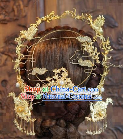 Chinese Ancient Wedding Hair Jewelry Accessories Queen Phoenix Coronet Tassel Hairpins Hair Stick for Women