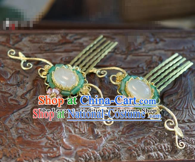 Chinese Ancient Wedding Hair Jewelry Accessories Queen Jade Hair Comb Hairpins for Women